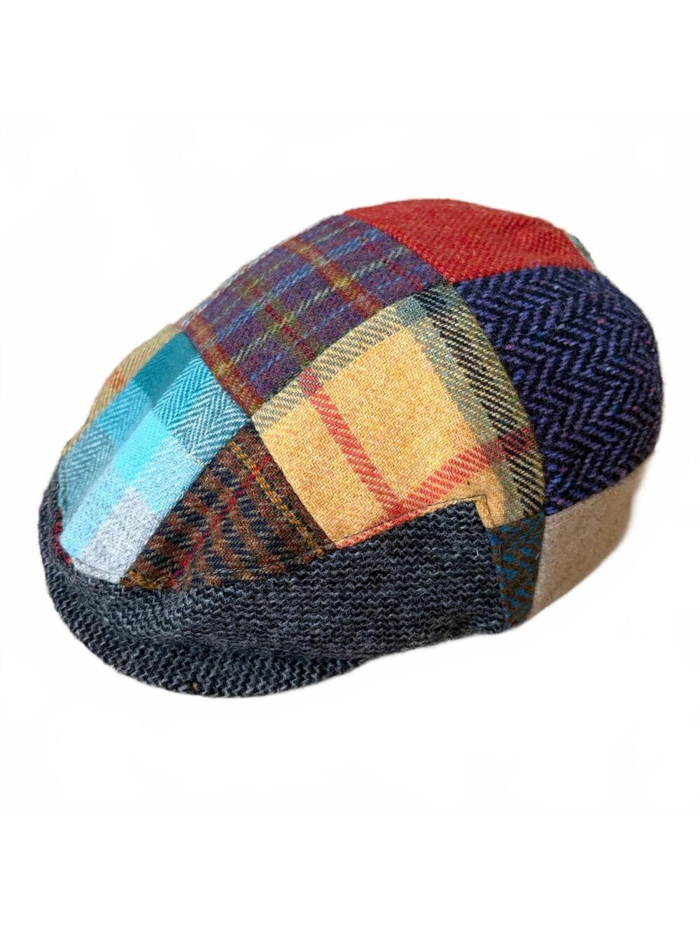 John Hanly & Co Ireland Patchwork Cabbie Flat Cap Hat Tweed Wool Golf Size 7 1/8
